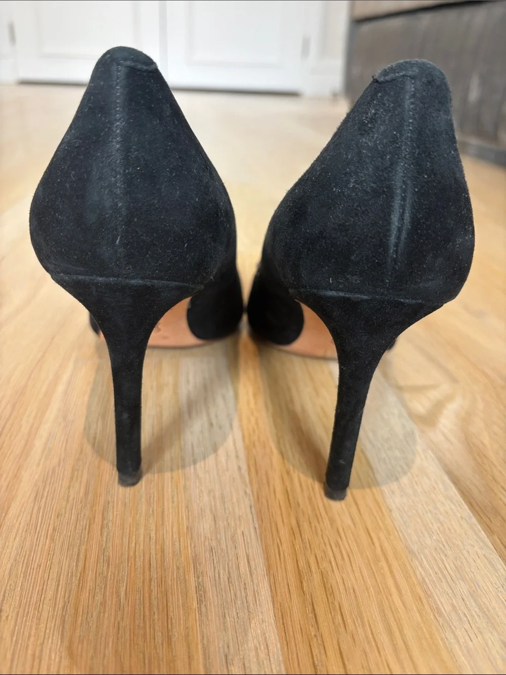 Tory Burch Black Suede Pointed Toe Pumps with Silver Jeweled Cap
